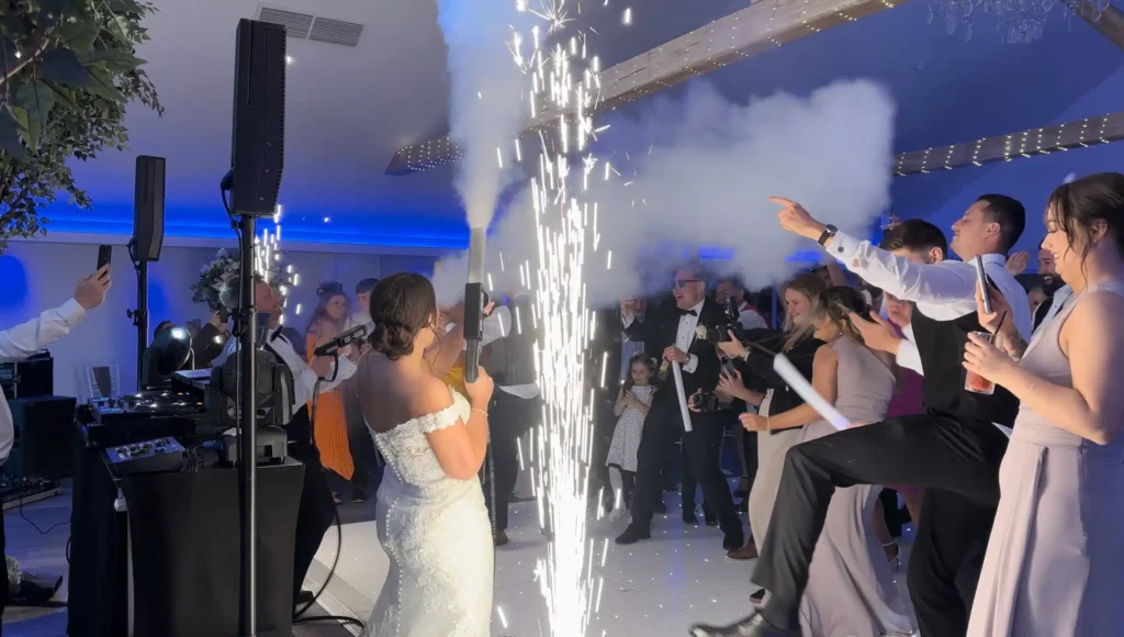 Wedding reception dance floor with cold sparks and cryo effects.